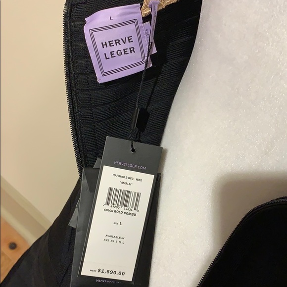 NWT Herve Leger “Amalli” Gold Black Bandage Dress - Picture 8 of 8